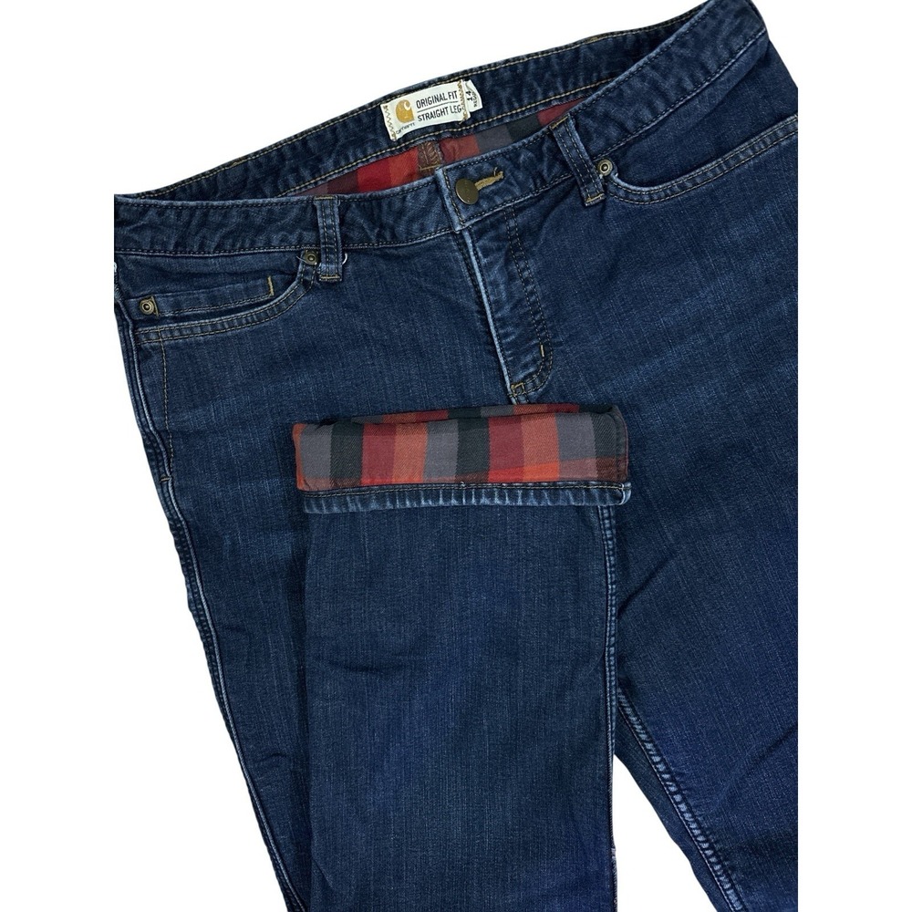 Carhartt Original Fit Straight Leg Flannel Lined Jeans WOMENS 14 Regular Blue